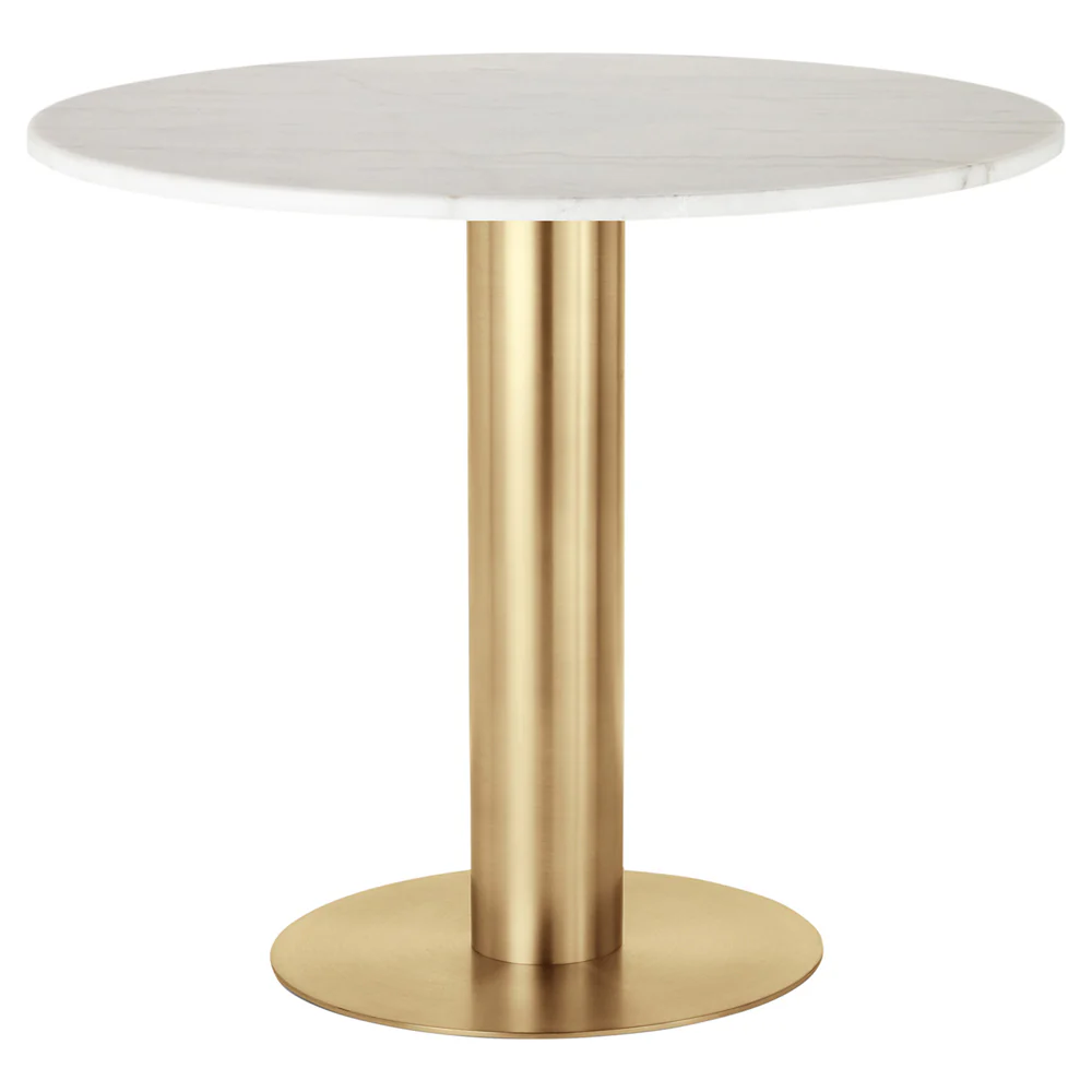 Tube 36" Dining Table - White Marble Top, Brass Base