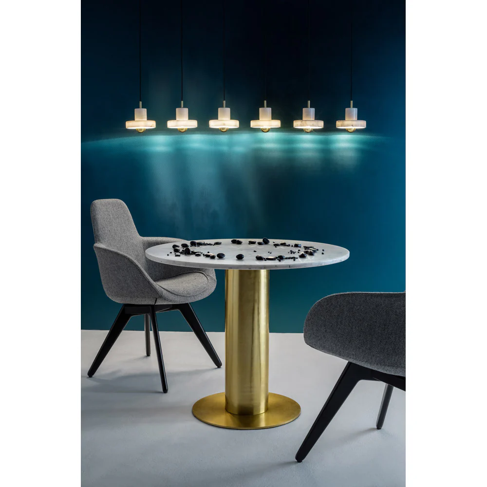 Tube 36" Dining Table - White Marble Top, Brass Base - Image 3