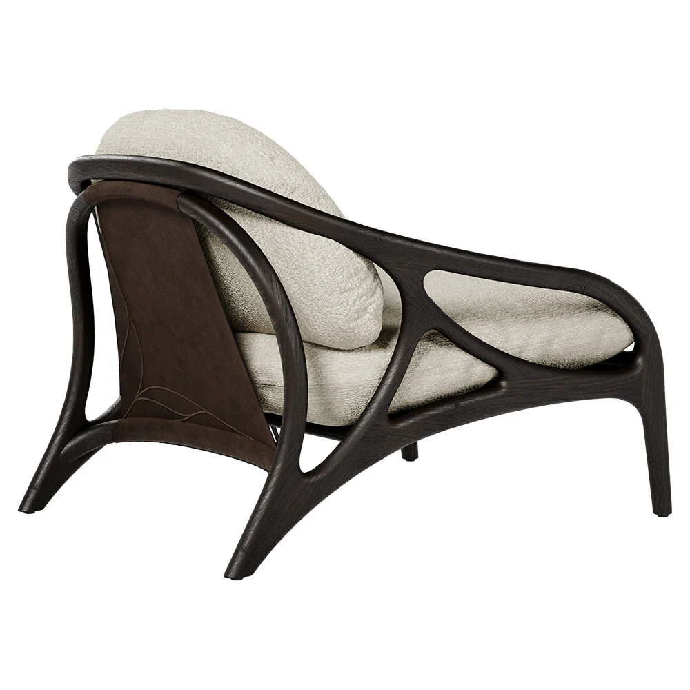 Vime Lounge Chair - Beige Boucle, Dark Brown Leather, Dark Brown Teak Frame - Image 3