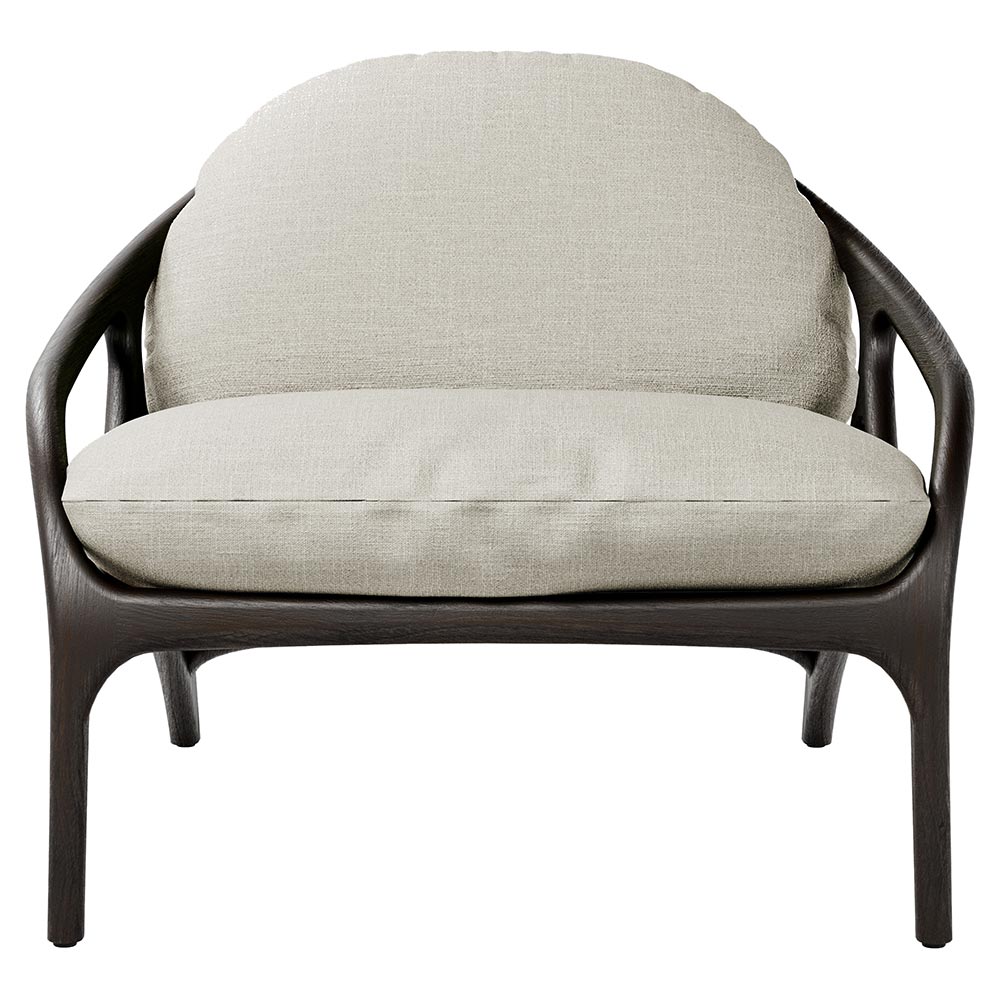 Vime Lounge Chair - Beige Chenille, Taupe Leather, Dark Brown Teak Frame - Image 2