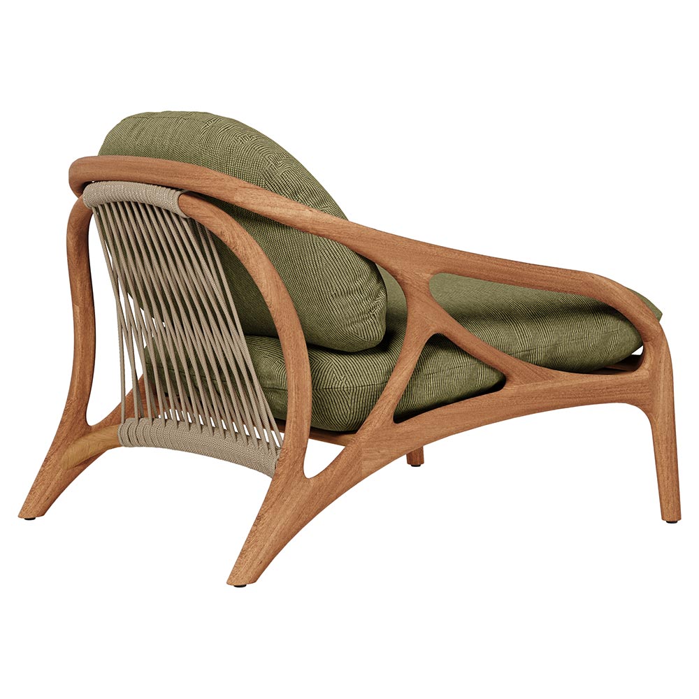 Vime Outdoor Lounge Chair - Green Structured, Beige Cord, Teak Frame - Image 3