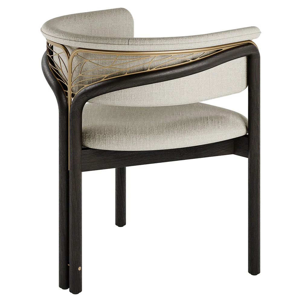 Volita Dining Chair - Beige Chenille, Brass, Dark Brown Teak Frame - Image 3