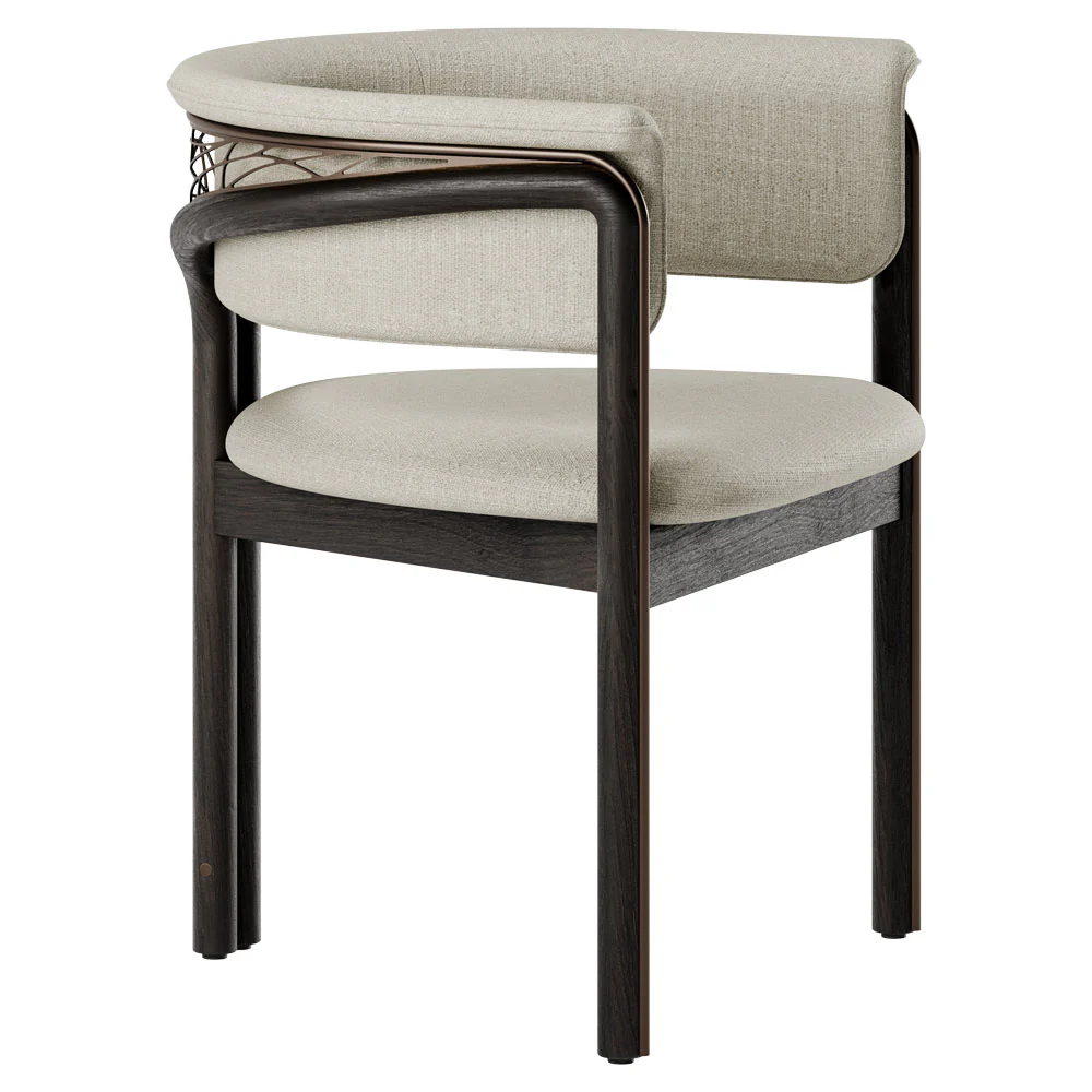 Volita Dining Chair - Beige Chenille, Bronze, Dark Brown Teak Frame