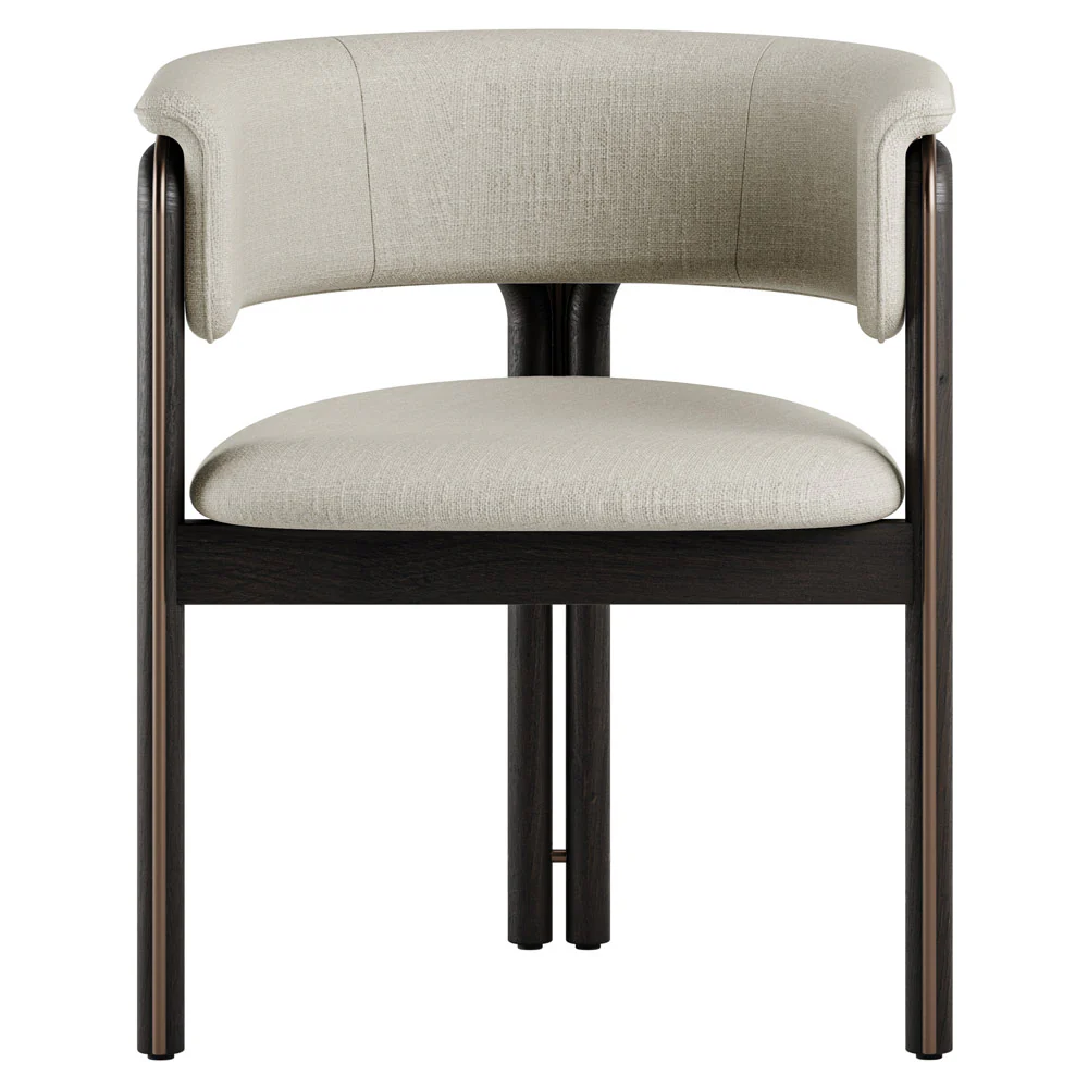 Volita Dining Chair - Beige Chenille, Bronze, Dark Brown Teak Frame - Image 2