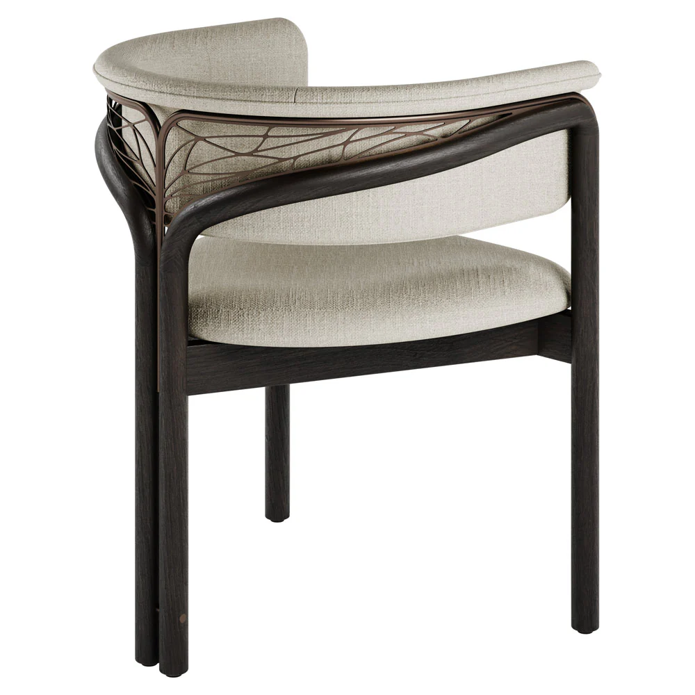 Volita Dining Chair - Beige Chenille, Bronze, Dark Brown Teak Frame - Image 3