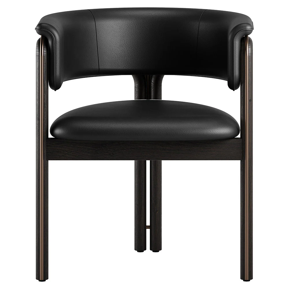 Volita Dining Chair - Black Leather, Bronze, Dark Brown Teak Frame - Image 2