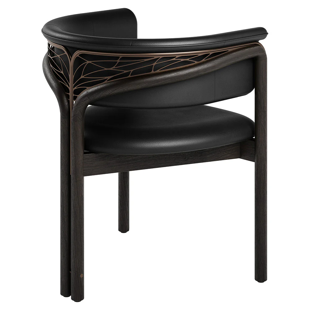 Volita Dining Chair - Black Leather, Bronze, Dark Brown Teak Frame - Image 3