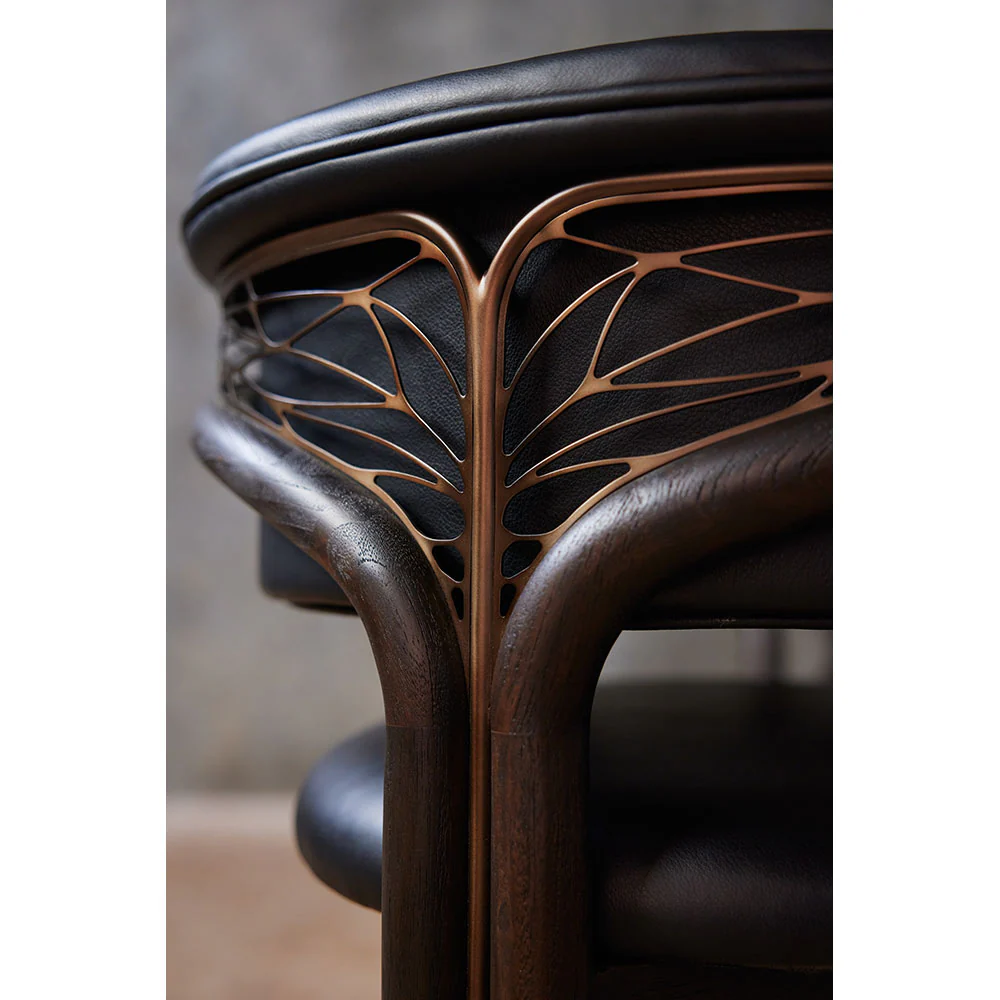 Volita Dining Chair - Black Leather, Bronze, Dark Brown Teak Frame - Image 4