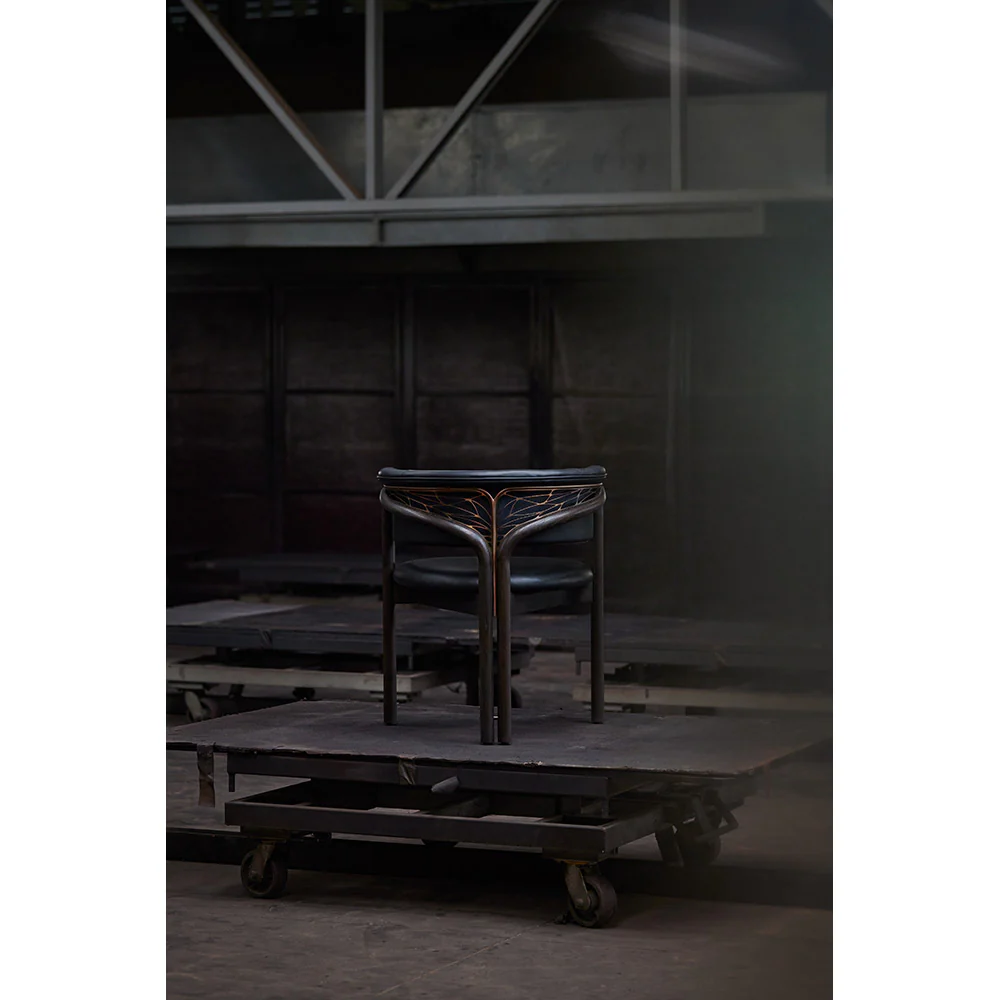 Volita Dining Chair - Black Leather, Bronze, Dark Brown Teak Frame - Image 5