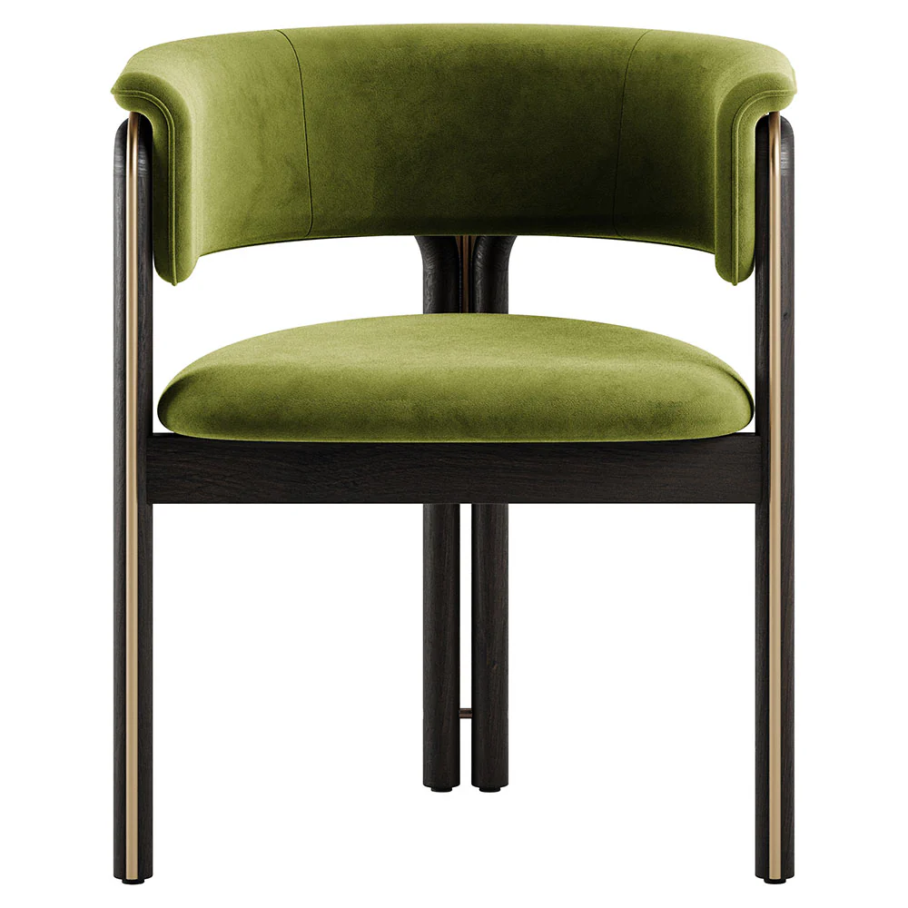 Volita Dining Chair - Green Velvet, Brass, Dark Brown Teak Frame - Image 2
