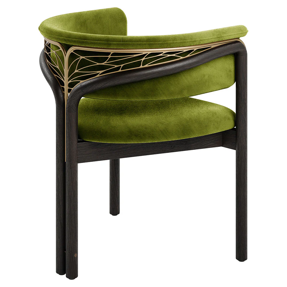 Volita Dining Chair - Green Velvet, Brass, Dark Brown Teak Frame - Image 3