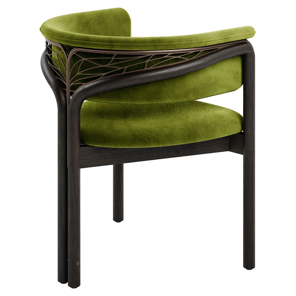 Volita Dining Chair - Green Velvet, Bronze, Dark Brown Teak Frame - Image 3