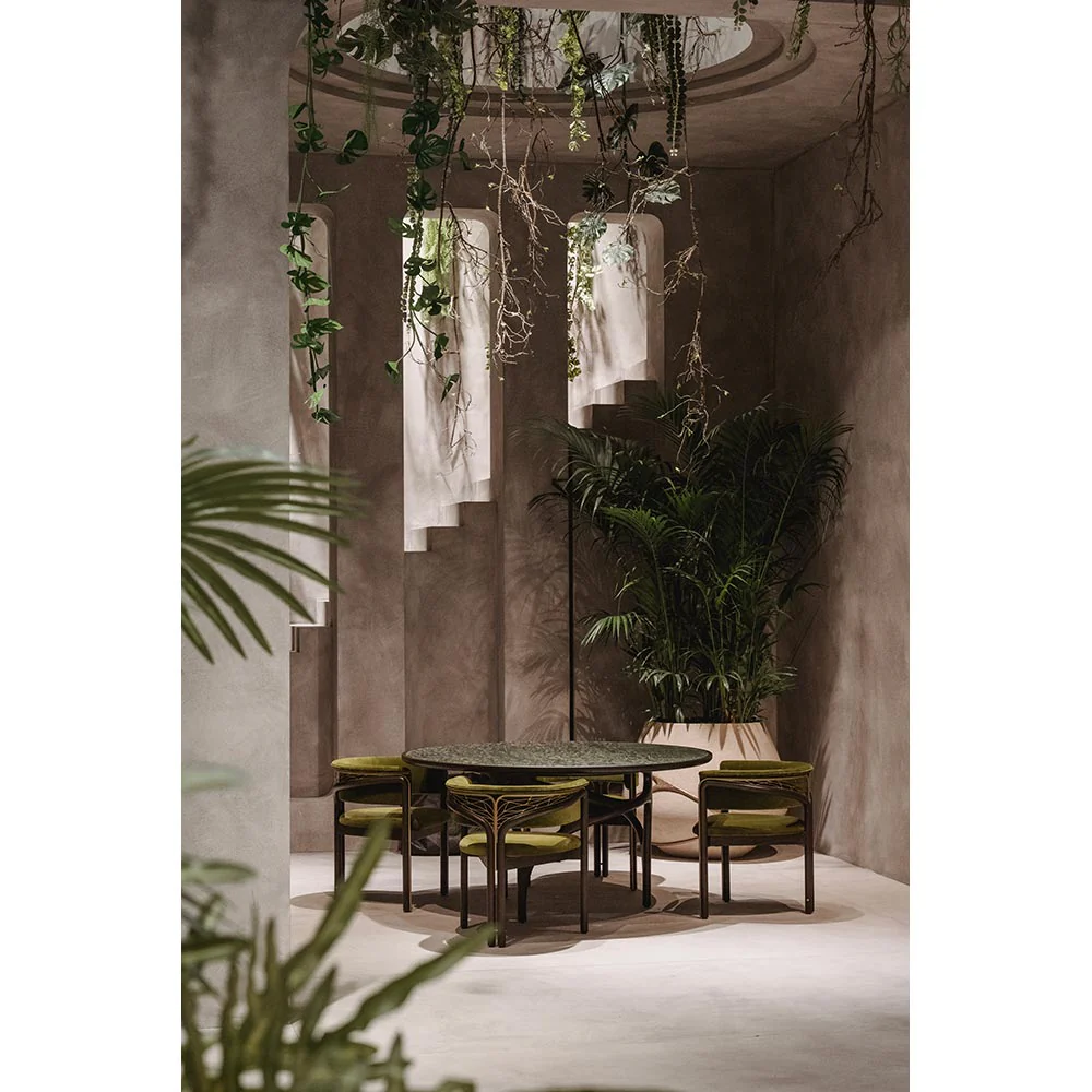Volita Dining Chair - Green Velvet, Bronze, Dark Brown Teak Frame - Image 4