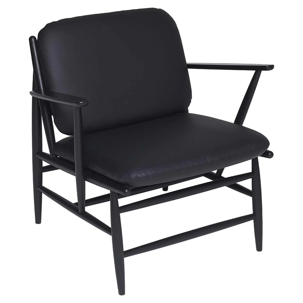 VON Lounge Armchair - Black Leather Cushion, Black Frame