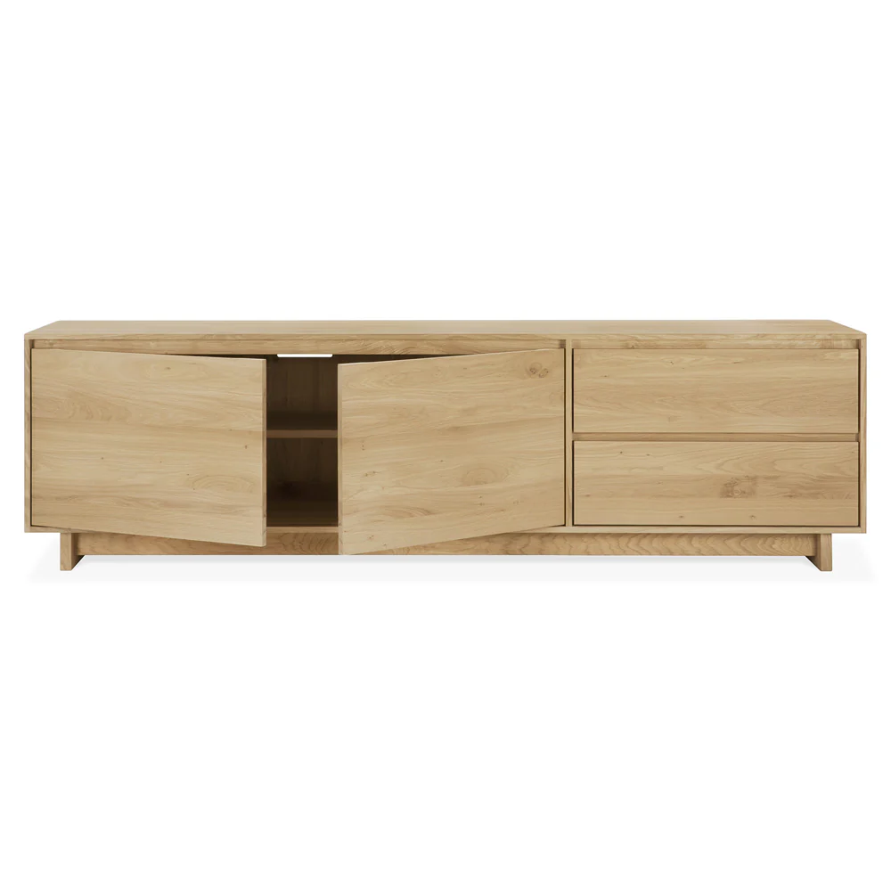 Wave TV Cupboard - 2 Doors, 1 Flip-down Door, 1 Drawer - Oak - Image 2