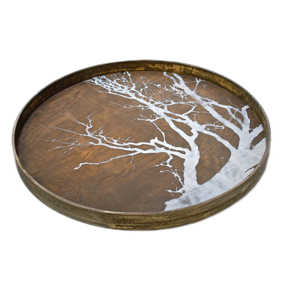 White Tree Wooden Tray - Round, Large - Image 2