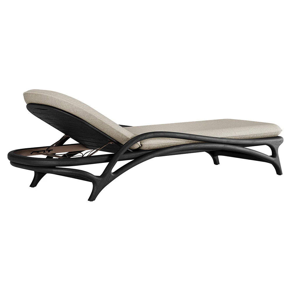 Zen Outdoor Adjustable Lounger - Beige Structured, Bronze, Black Teak Frame - Image 3