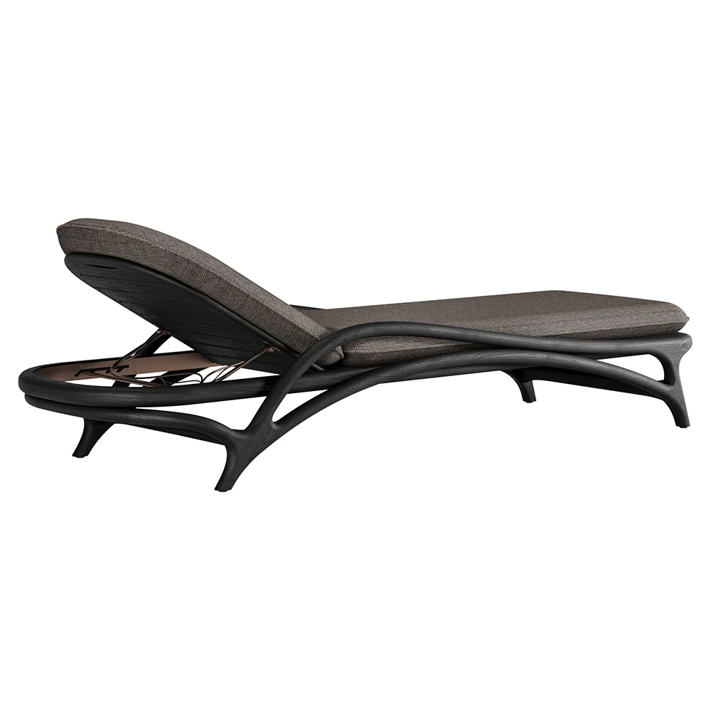 Zen Outdoor Adjustable Lounger - Dark Brown Structured, Bronze, Black Teak Frame - Image 3